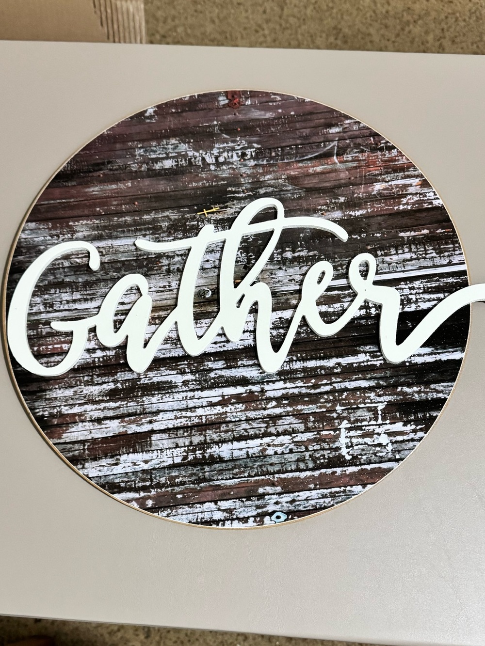 Gather Round Rustic Wood-Style Wall Decor - White Script